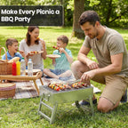 Portable Folding Outdoor Charcoal BBQ Grill - Silver
