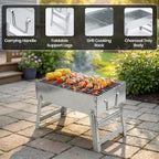 Portable Folding Outdoor Charcoal BBQ Grill - Silver