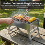 Portable Folding Outdoor Charcoal BBQ Grill - Silver