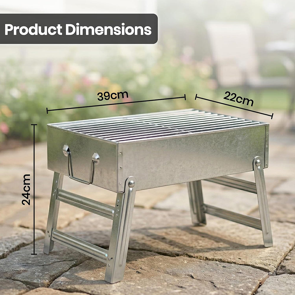 Portable Folding Outdoor Charcoal BBQ Grill - Silver