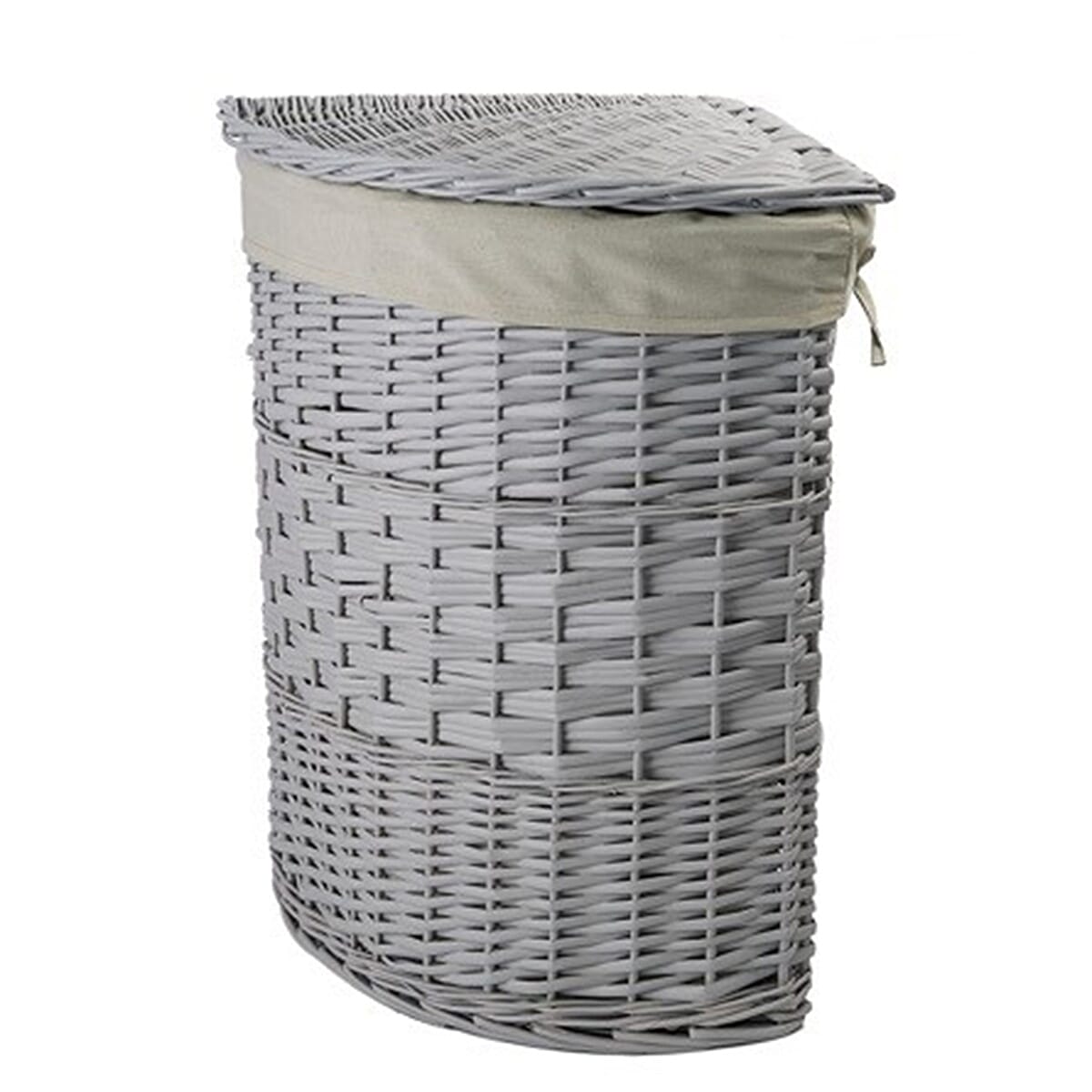 Lidded Wicker Corner Linen Laundry Basket - Grey