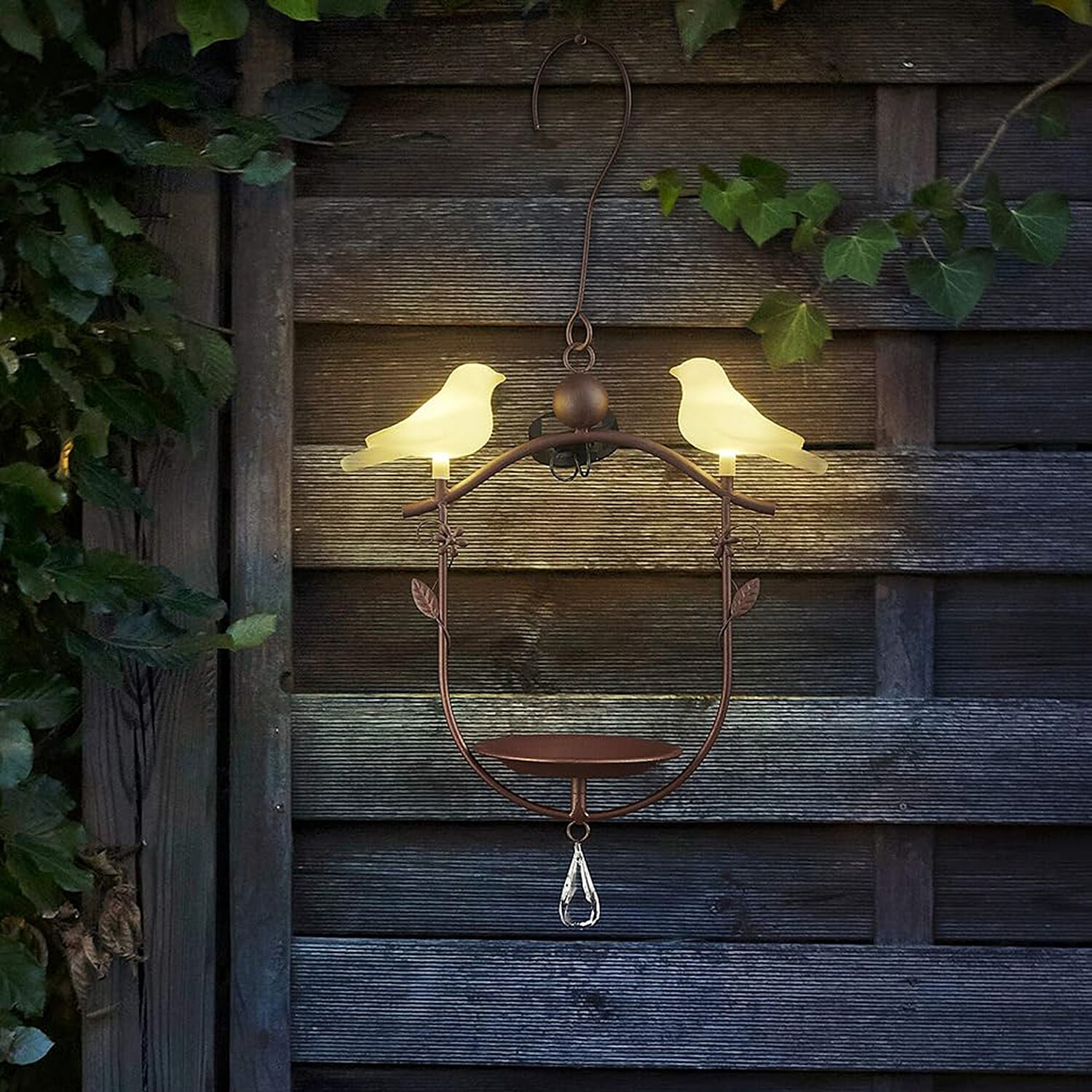 Summer Essential - Solar Bird Feeder with LED Light - Brown
