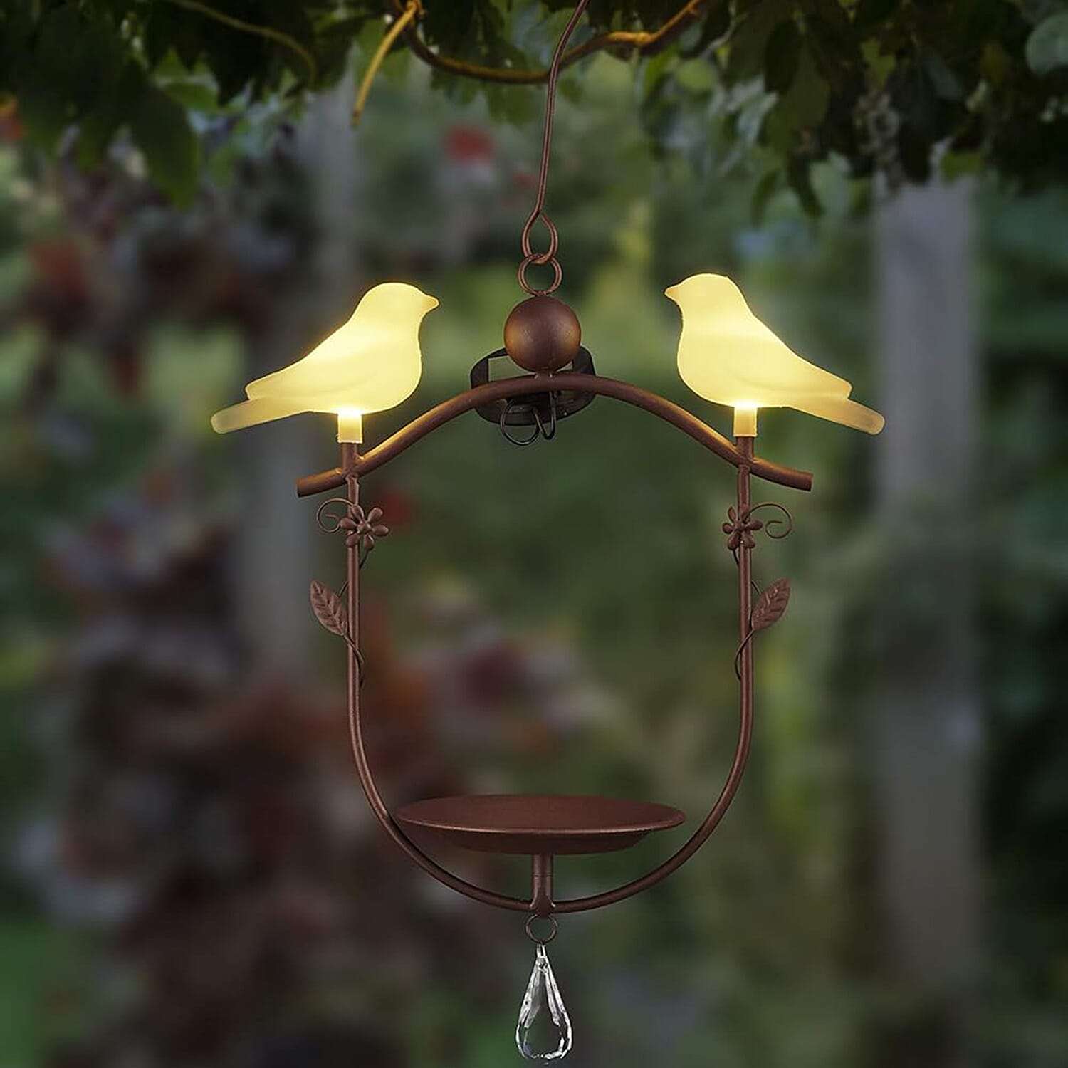 Summer Essential - Solar Bird Feeder with LED Light - Brown