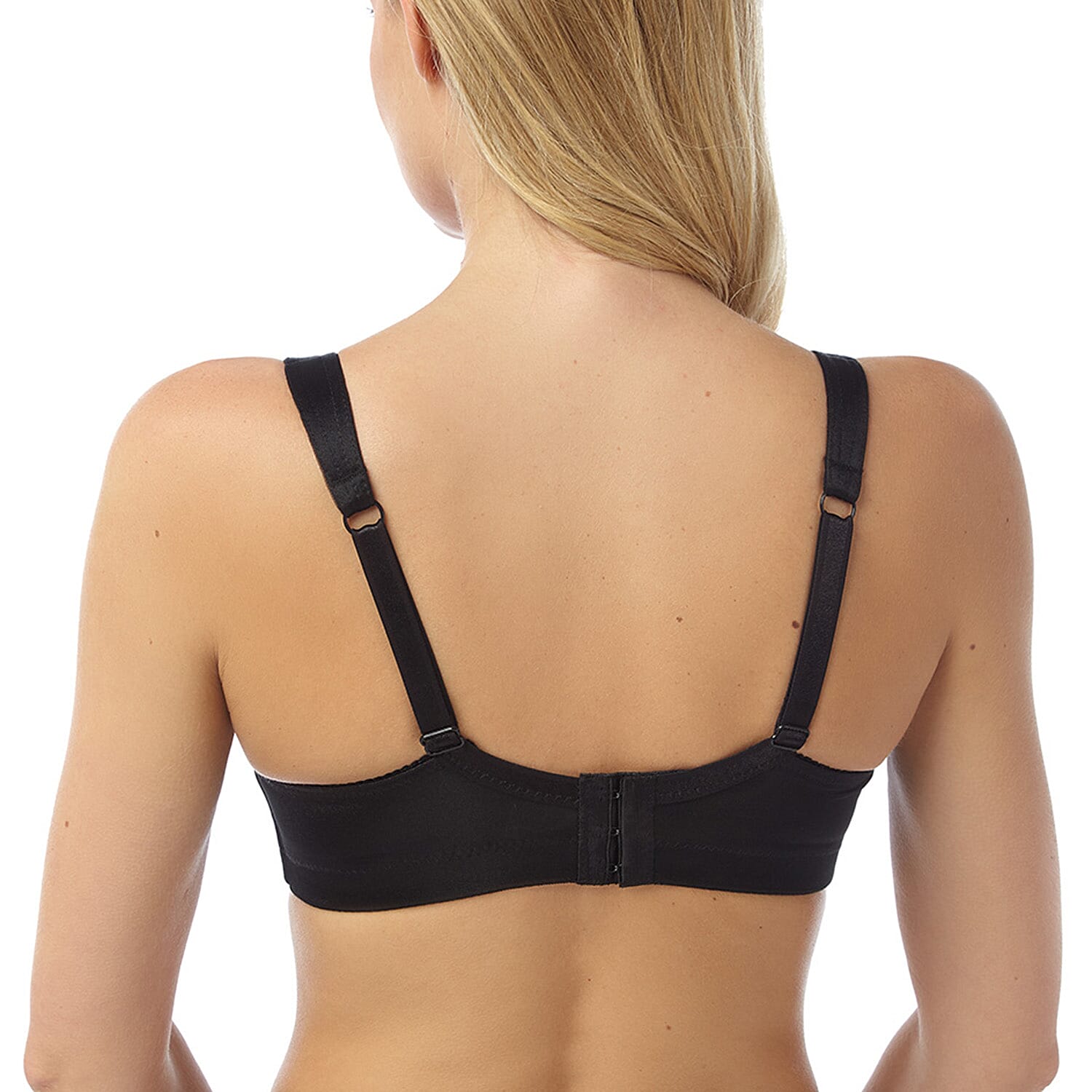 Marlon Soft Cup Satin Bra With Lace Panels, Deep Side Wings And Wide Elasticated Adjustable Straps (Size 38C) - Black