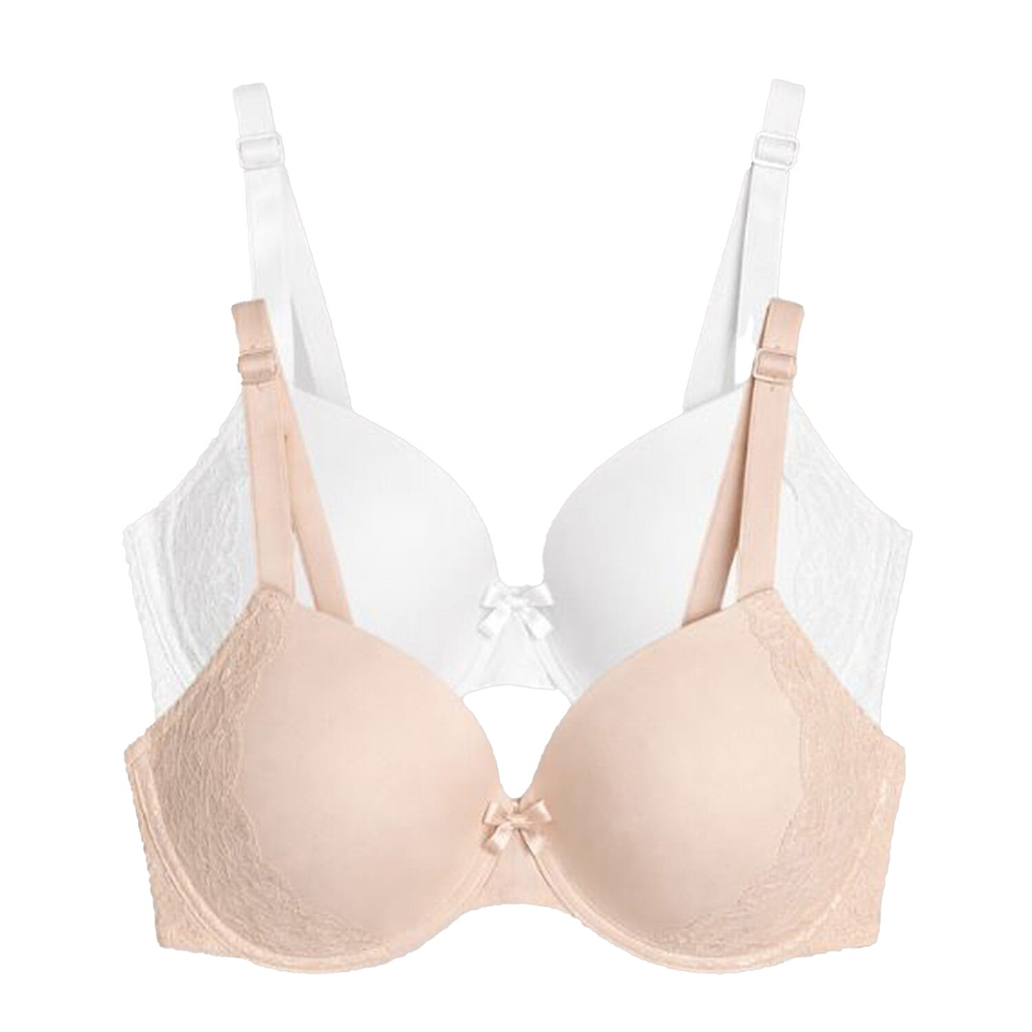 Valbonne Womens Pack Of 2 Padded Underwire T-Shirt Bra With Lace Detail (Size 40DD) - Beige - White