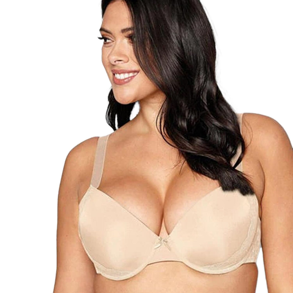 Valbonne Womens Pack Of 2 Padded Underwire T-Shirt Bra With Lace Detail (Size 40DD) - Beige - White