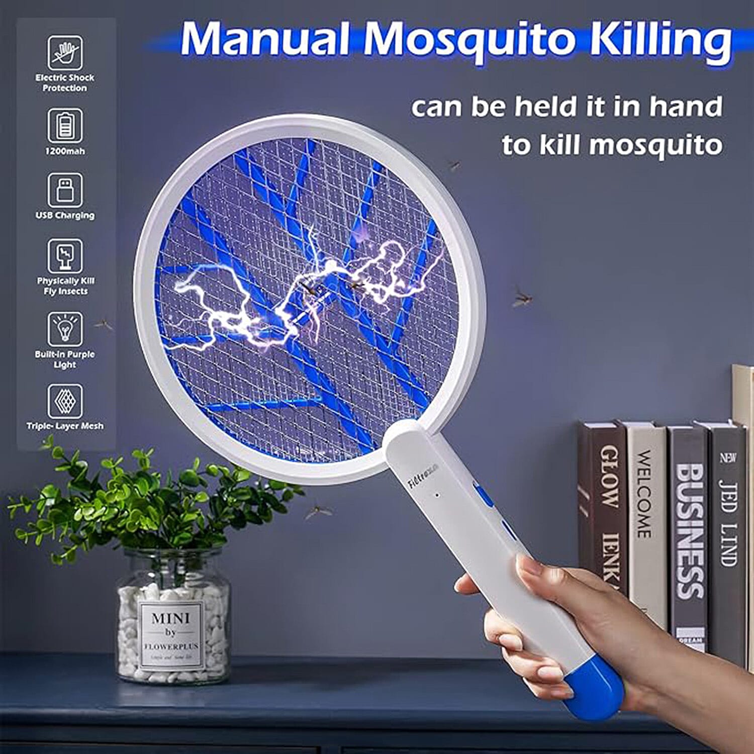 Fietrexa 2 in 1 Electric Fly Swatter and Bug Zapper - White