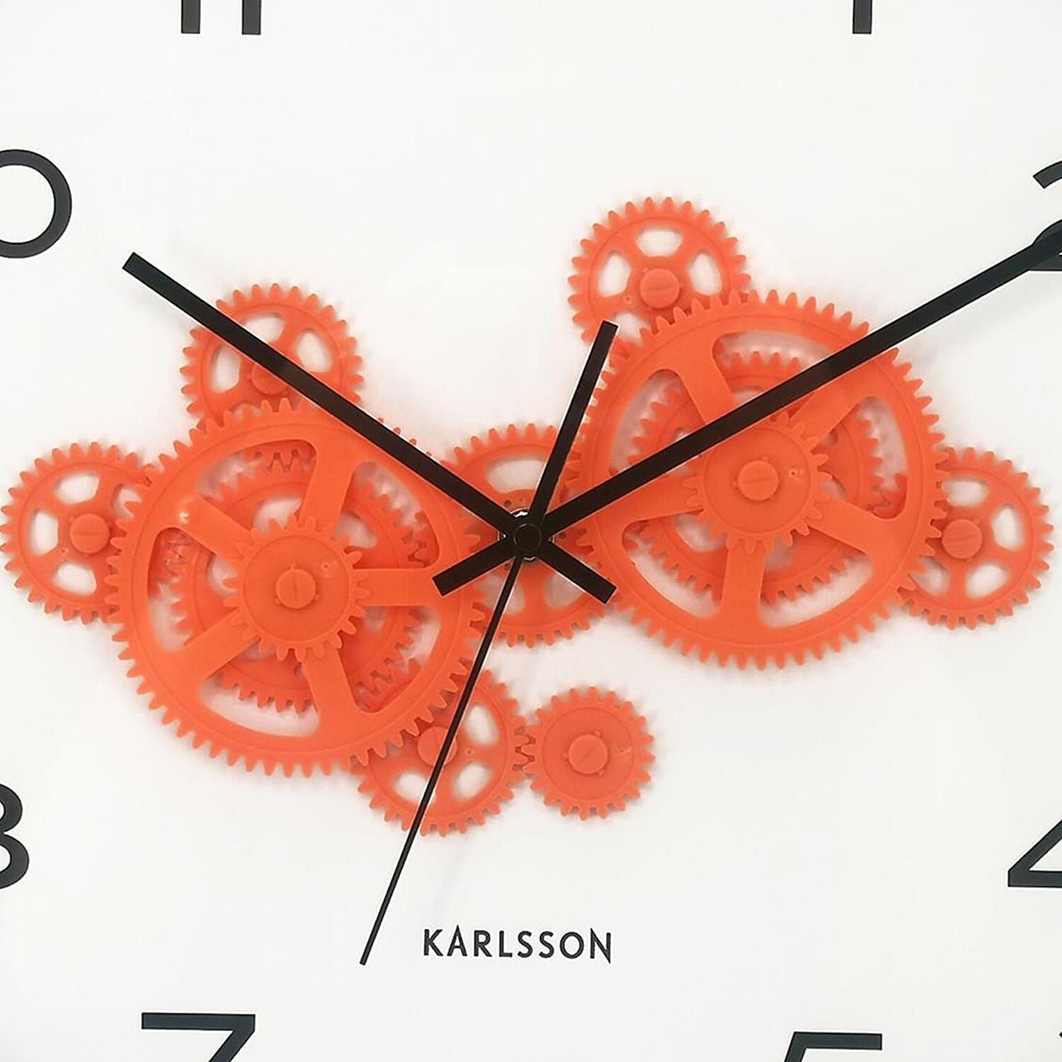 Present Time Open Gear Wall Clock - Mouse Grey Rim with Bright Orange Gear Design