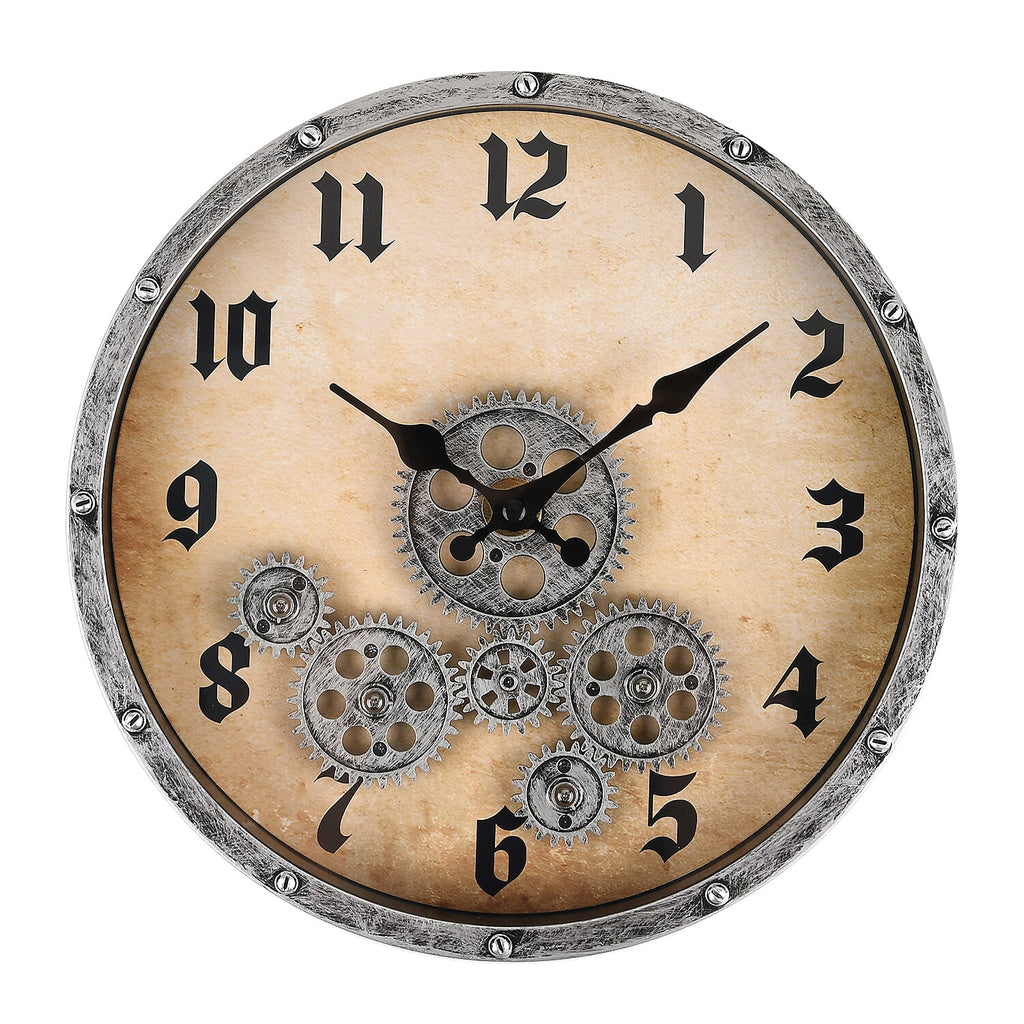 Steampunk-Style Gear Wall Clock (28 cm) - Silver