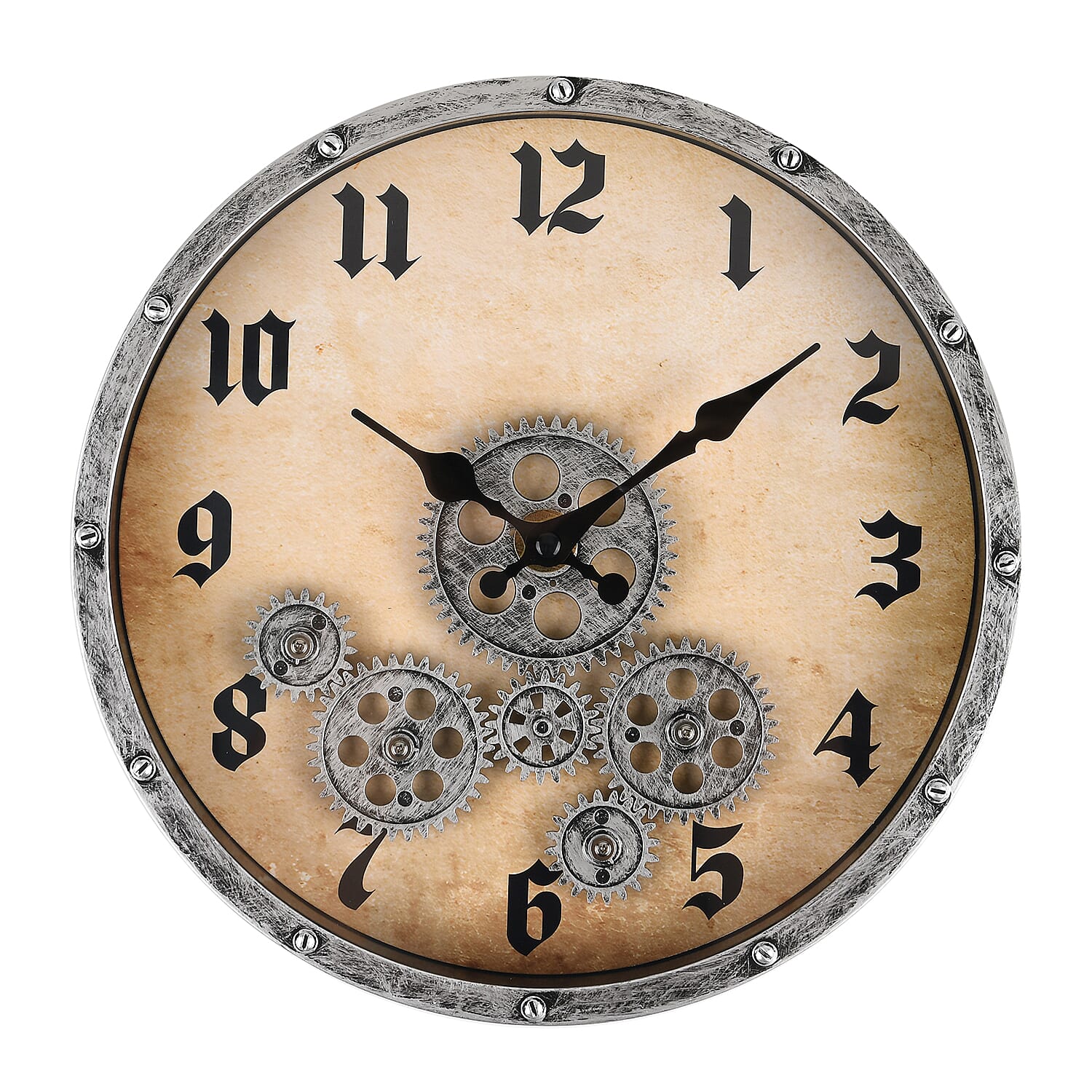 Steampunk-Style Gear Wall Clock (28 cm) - Silver