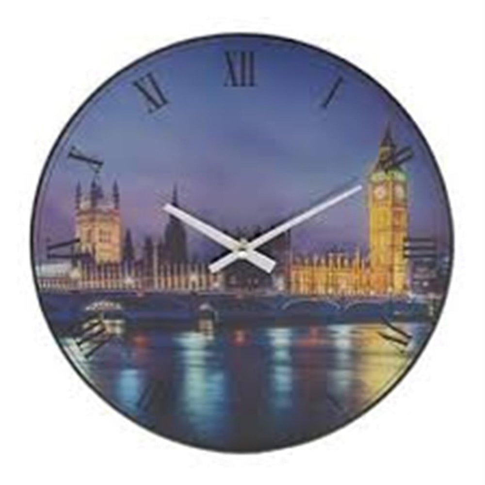 Hometime House of Parliament Design Glass Wall Clock (30cm) - Violet