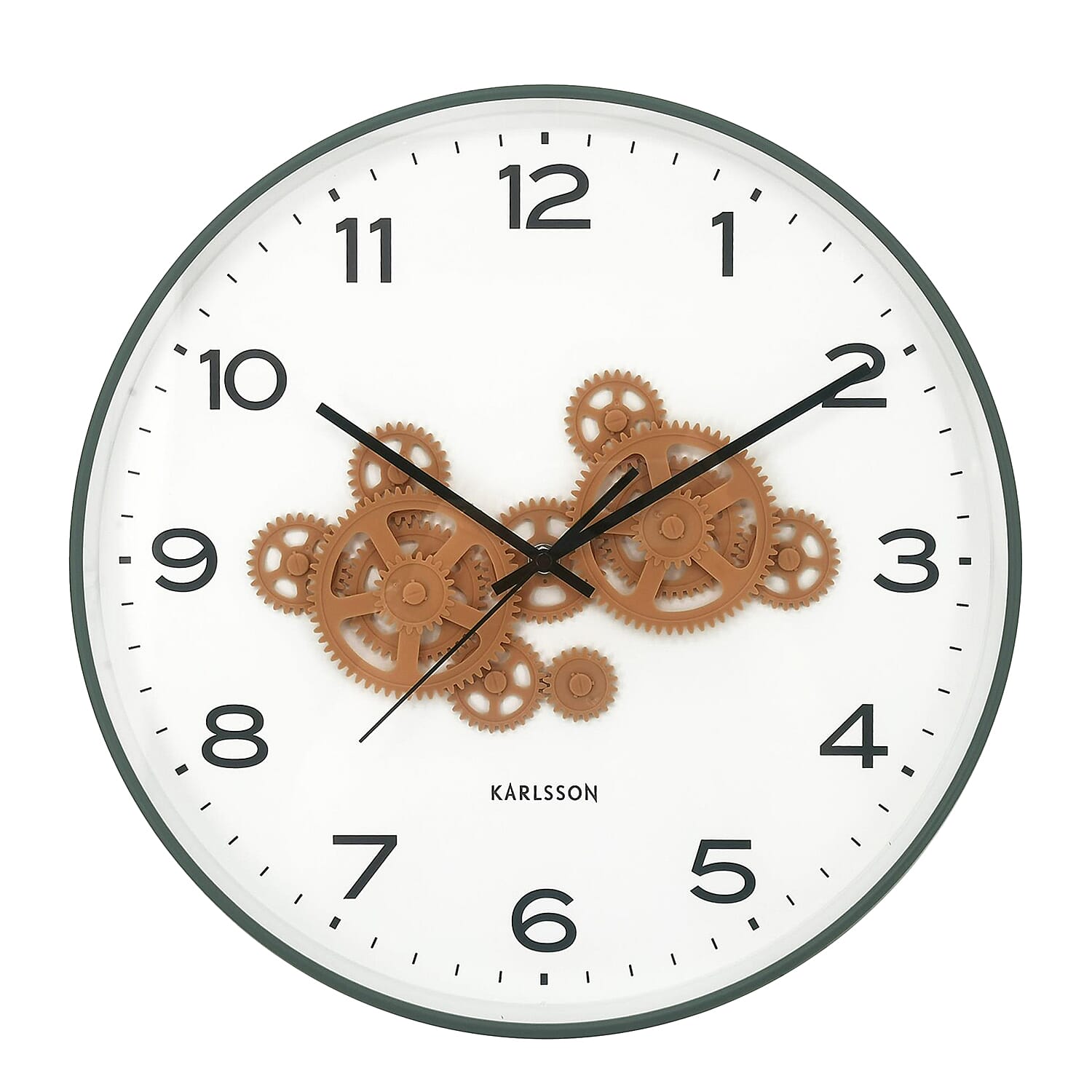 Present Time Open Gear Wall Clock - Jungle Green Rim with Ochre Yellow Gear Design