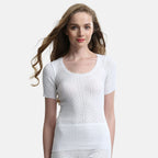 White Swans Ladies 100% Cotton Classic Pointelle Knit Short Sleeve Top (Size L)