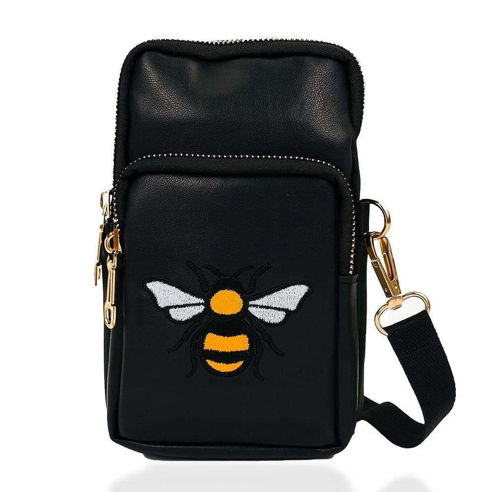 Bumble Bee Phone Crossbody Bag With Adjustable Strap - Blacl