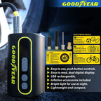 Goodyear Cordless Portable Digital Tyre Inflator - 50W USB Rechargeable Air Pump with LED Light - Black