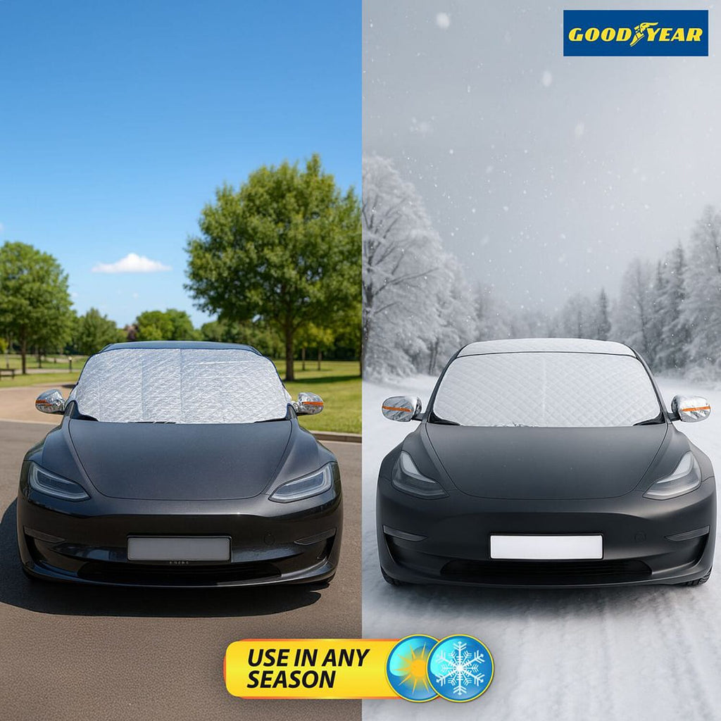 Goodyear Quilted Windscreen Cover with Mirrorcover - Magnets - Grey