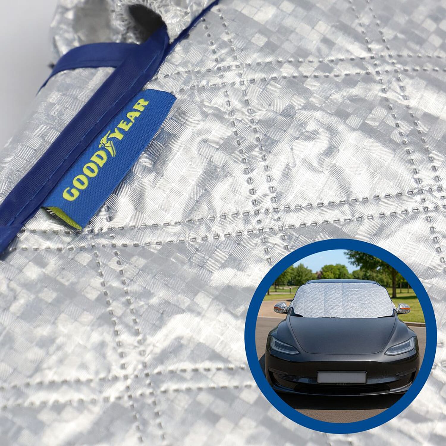 Goodyear Quilted Windscreen Cover with Mirrorcover - Magnets - Grey