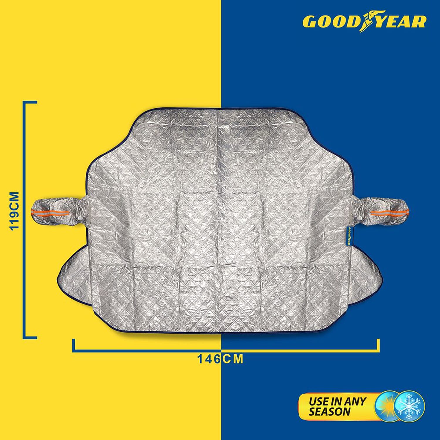 Goodyear Quilted Windscreen Cover with Mirrorcover - Magnets - Grey