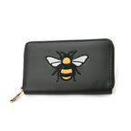 Bee Embossed Faux Leather Wallet - Black