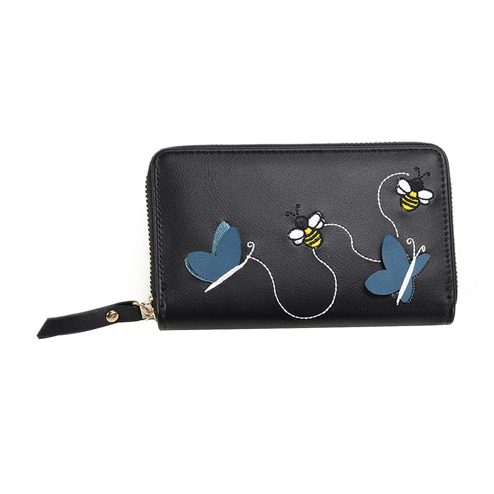 Embossed FauX Leather Wallet - Black