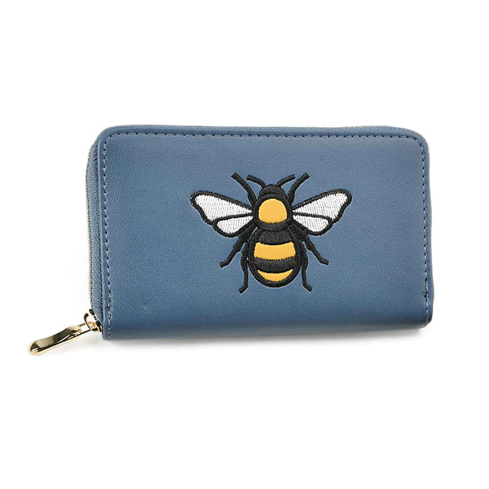 Bee Embossed Faux Leather Wallet - Blue