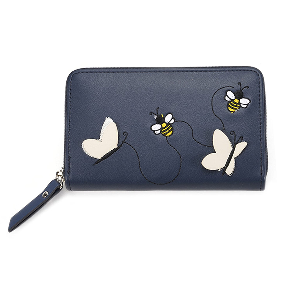 Embossed Faux Leather Wallet - Navy