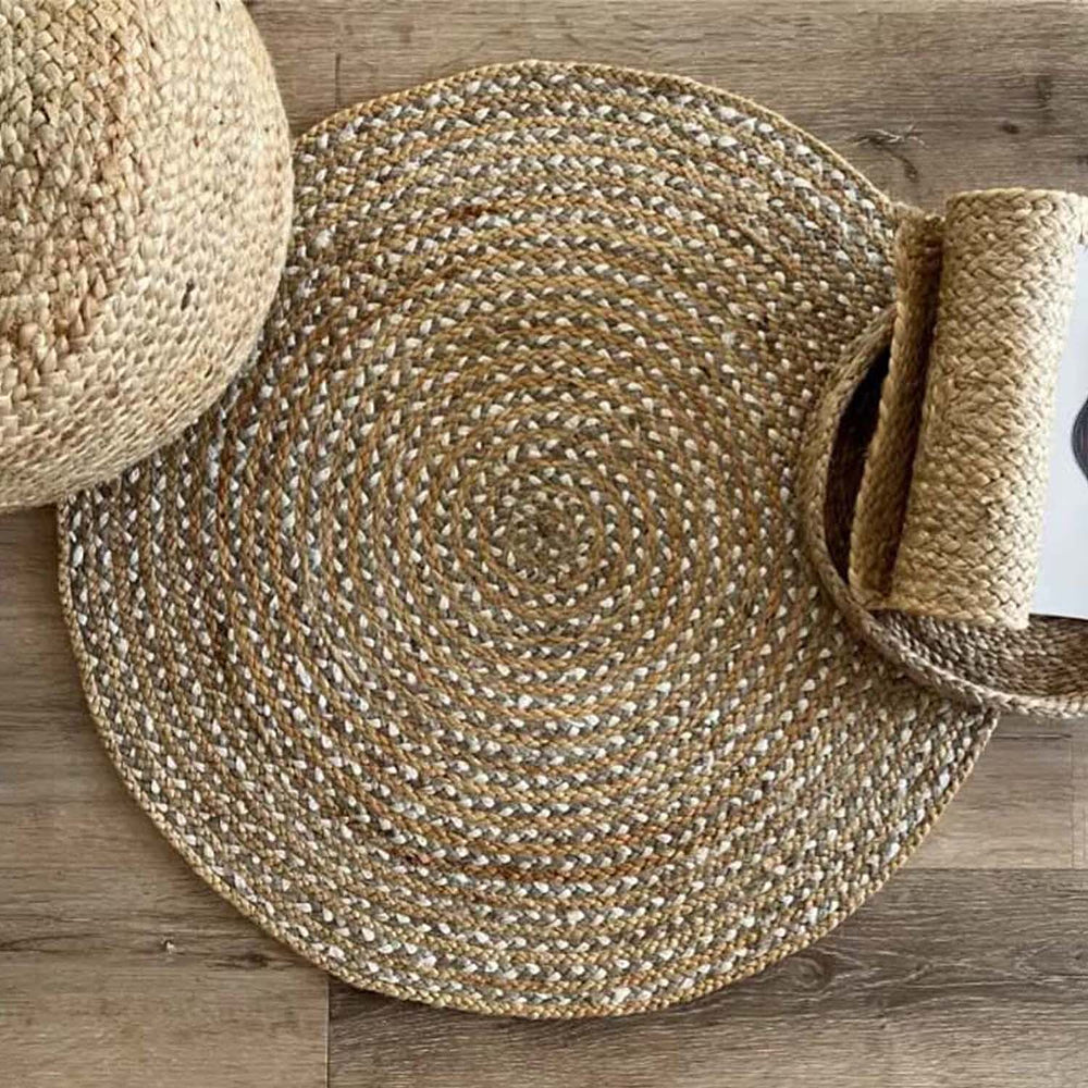 Jute Ripple Round Area Rug (80cm) - Natural