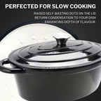 Sunnex Oval Cast Iron Casserole Pan with Lid (3.5L) - Black