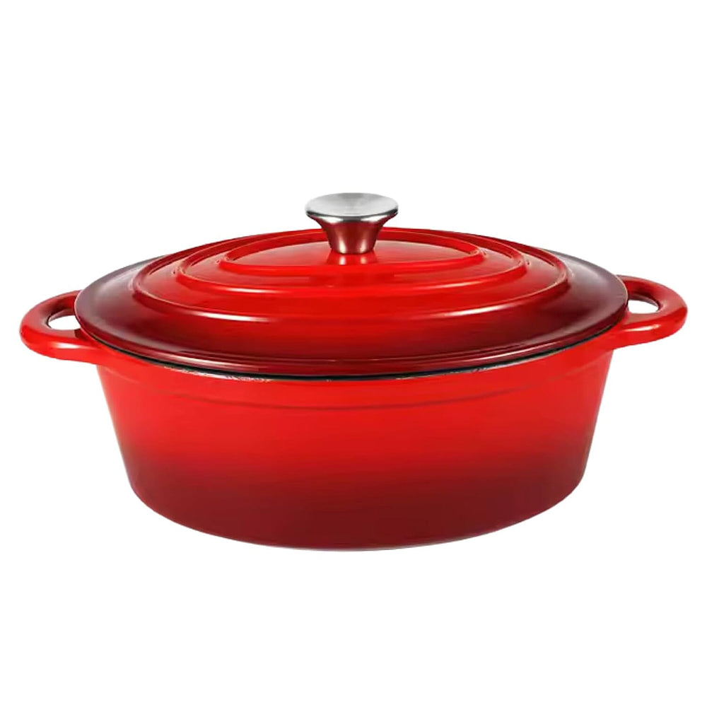 Sunnex 3.5L Oval Cast Iron Casserole Pan with Lid - Red
