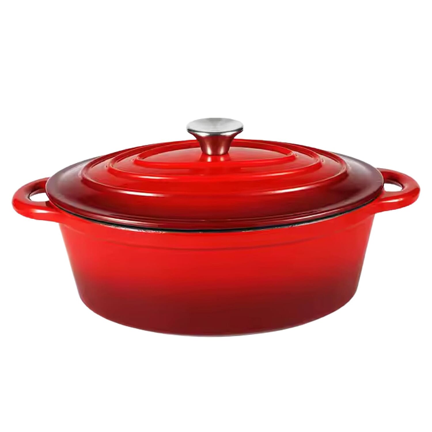 Sunnex 3.5L Oval Cast Iron Casserole Pan with Lid - Red