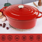 Sunnex 3.5L Oval Cast Iron Casserole Pan with Lid - Red
