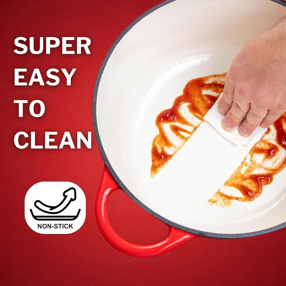 Sunnex 3.5L Oval Cast Iron Casserole Pan with Lid - Red