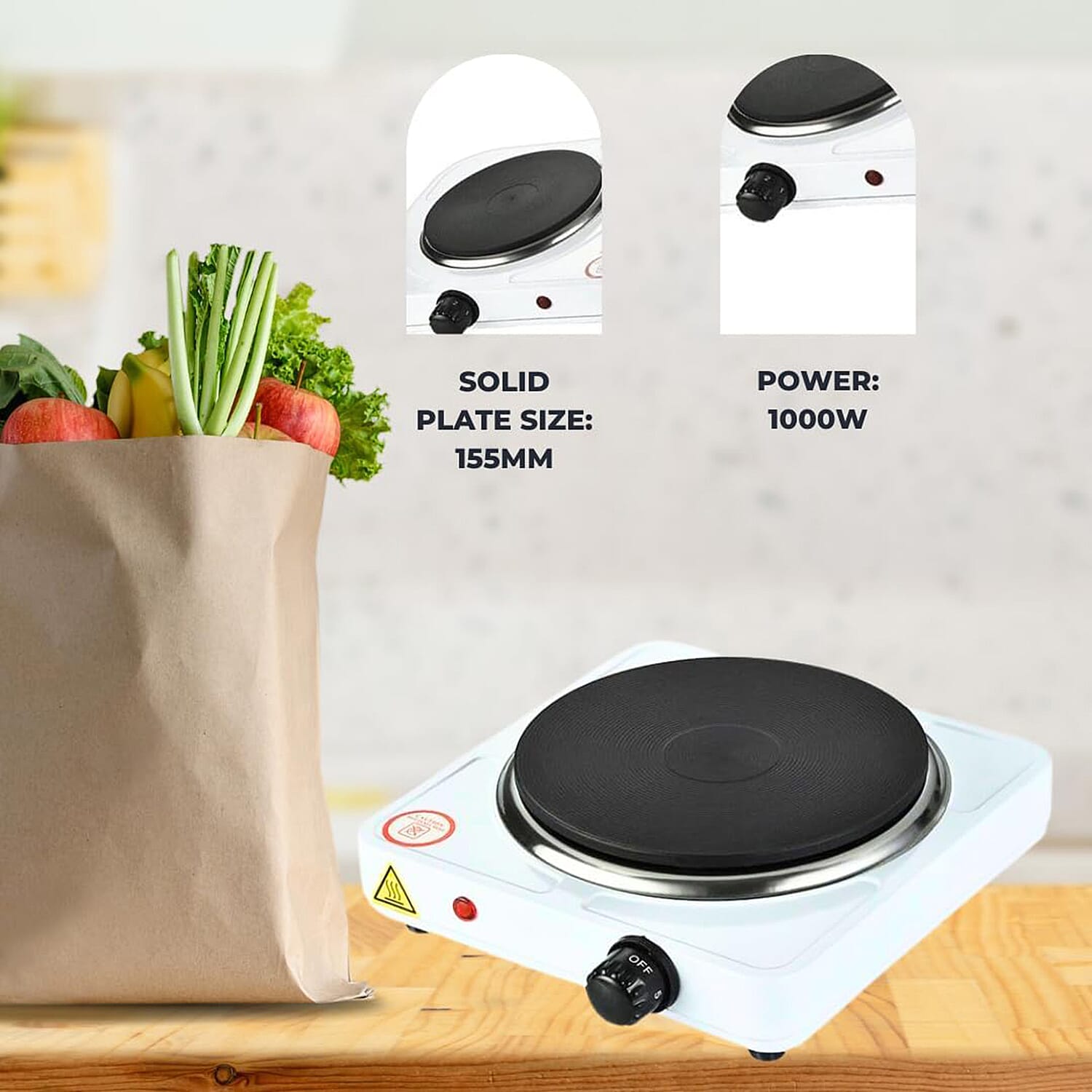 Maya Range 1000W Single Hot Plate - White