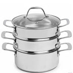 THE COMPLETE KITCHEN IN THE BOX - 3 Tier Stainless Steel Steamer with Glass Lids Multifunctional Hot Pot, Frying, Stewing - Stir-Fry