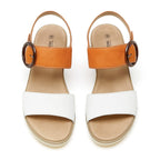 Womens Cork Style Comfort Wedge Sandals with Adjustable Ankle Strap (Size 5) - Orange - White