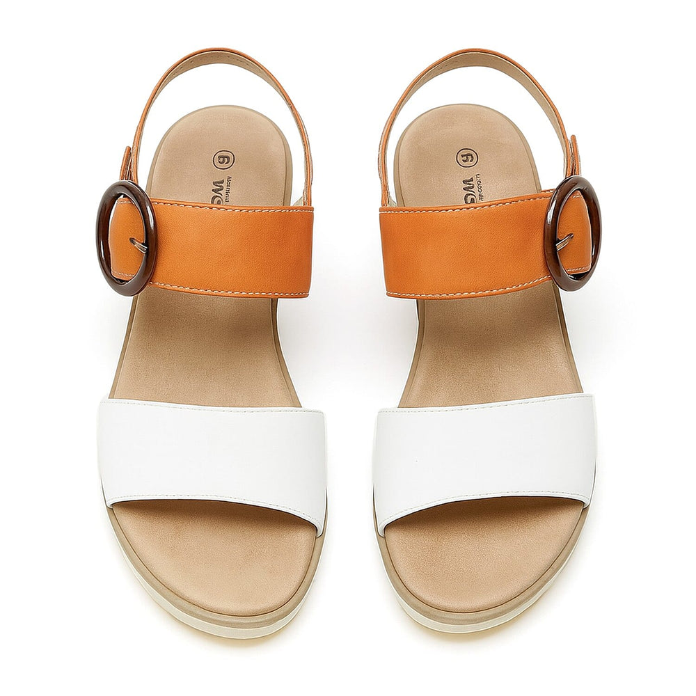 Womens Cork Style Comfort Wedge Sandals with Adjustable Ankle Strap (Size 8) - Orange - White