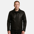 Valliserie Renwick Collar Leather Jacket With Zip Detail (Size L) - Black