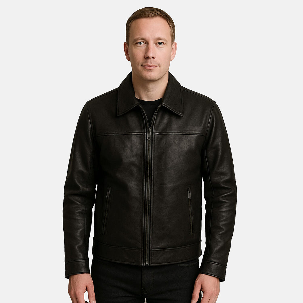 Valliserie Renwick Collar Leather Jacket With Zip Detail (Size S) - Black