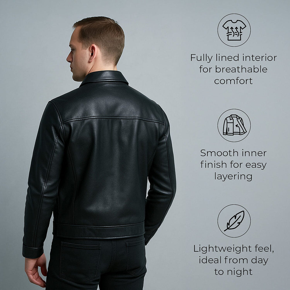 Valliserie Renwick Collar Leather Jacket With Zip Detail (Size S) - Black