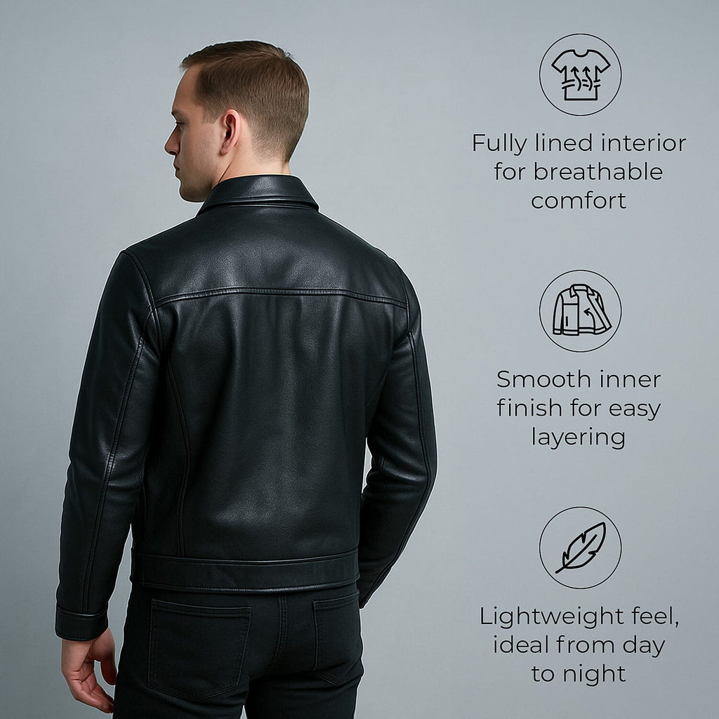 Valliserie Renwick Collar Leather Jacket With Zip Detail (Size S) - Black