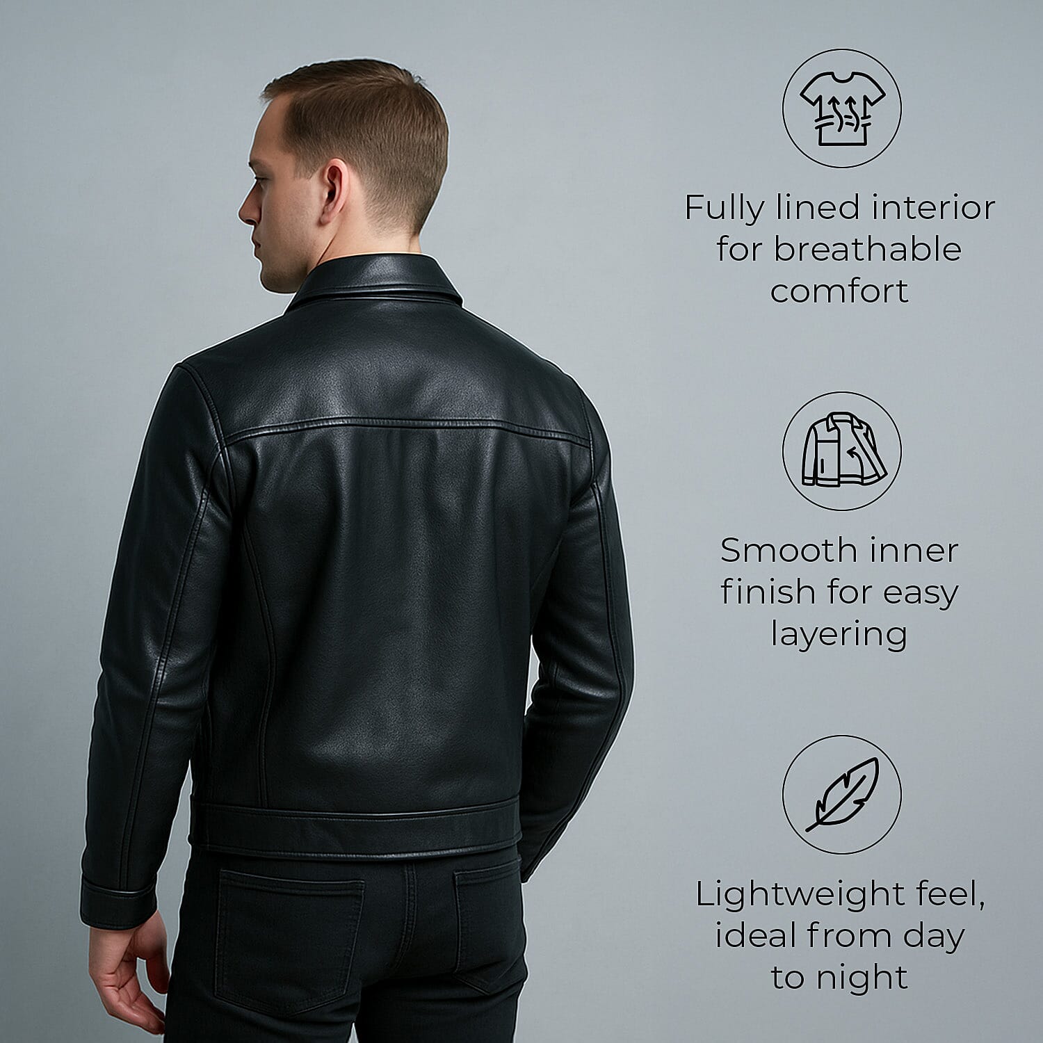 Valliserie Renwick Collar Leather Jacket With Zip Detail (Size S) - Black