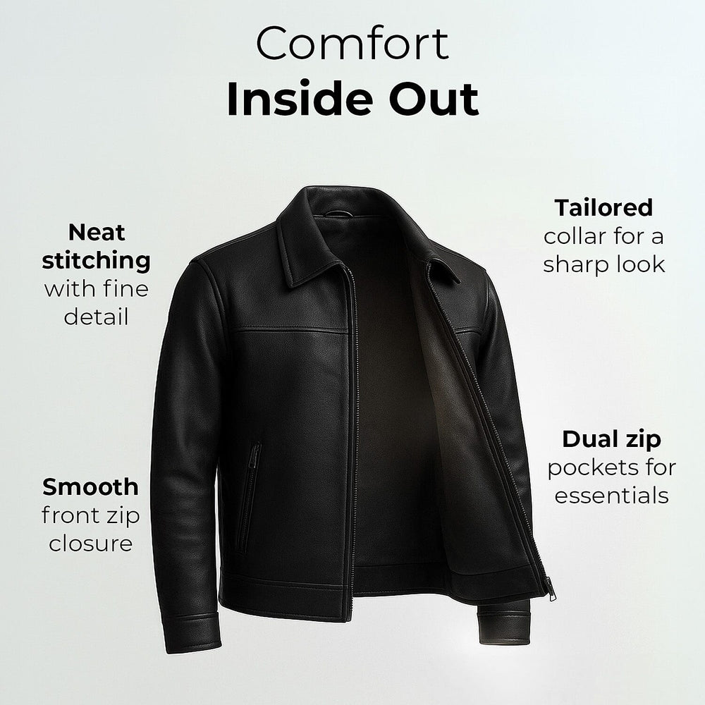 Valliserie Renwick Collar Leather Jacket With Zip Detail (Size S) - Black