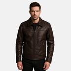 Valliserie Renwick Collar Leather Jacket With Zip Detail (Size S) - Dark Brown
