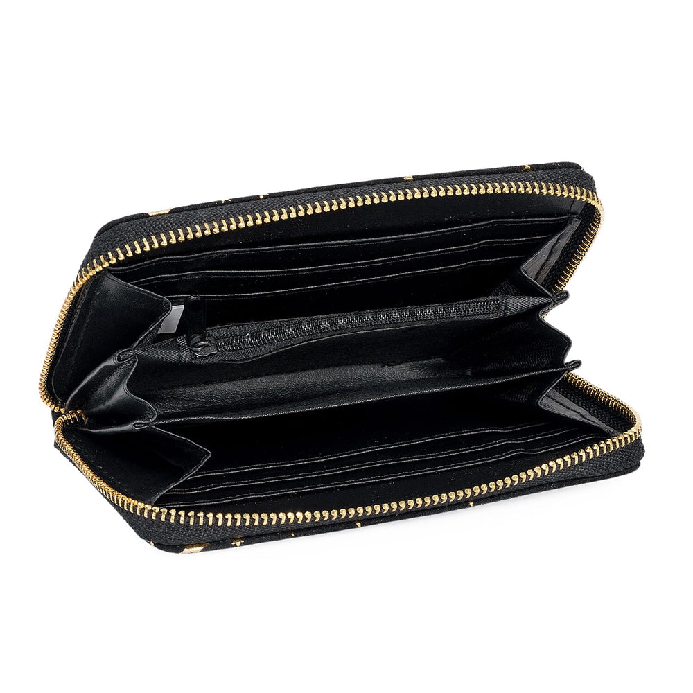 Coastal Gold Star Foil Print Zip-Around Wallet - Black