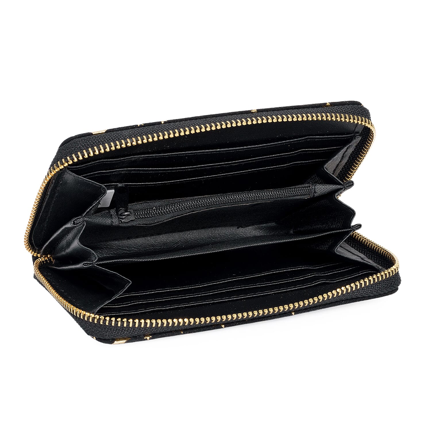 Coastal Gold Star Foil Print Zip-Around Wallet - Black