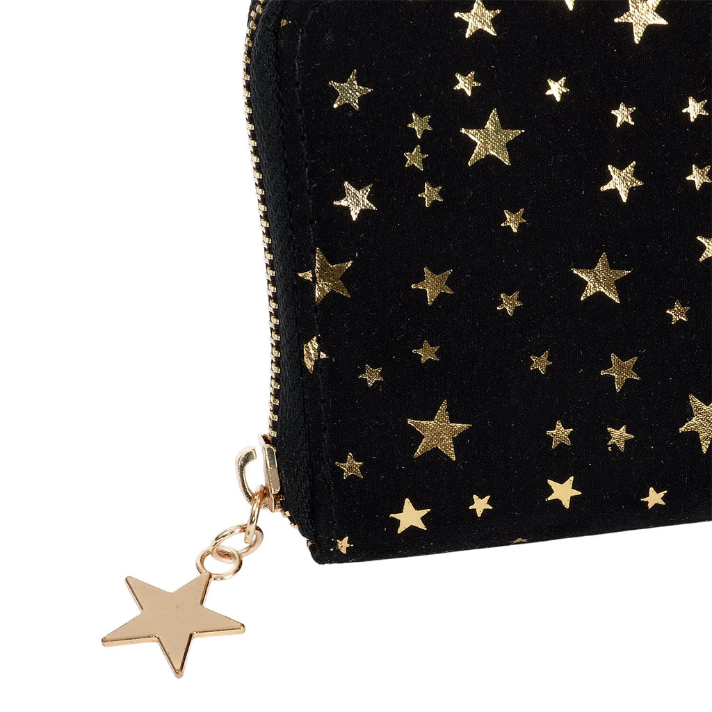 Coastal Gold Star Foil Print Zip-Around Wallet - Black