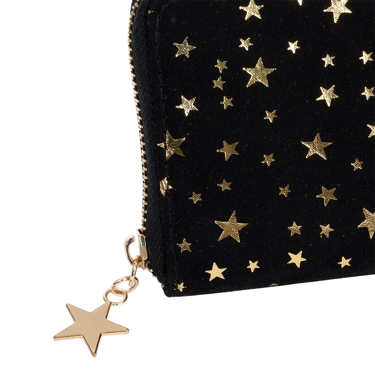 Coastal Gold Star Foil Print Zip-Around Wallet - Black