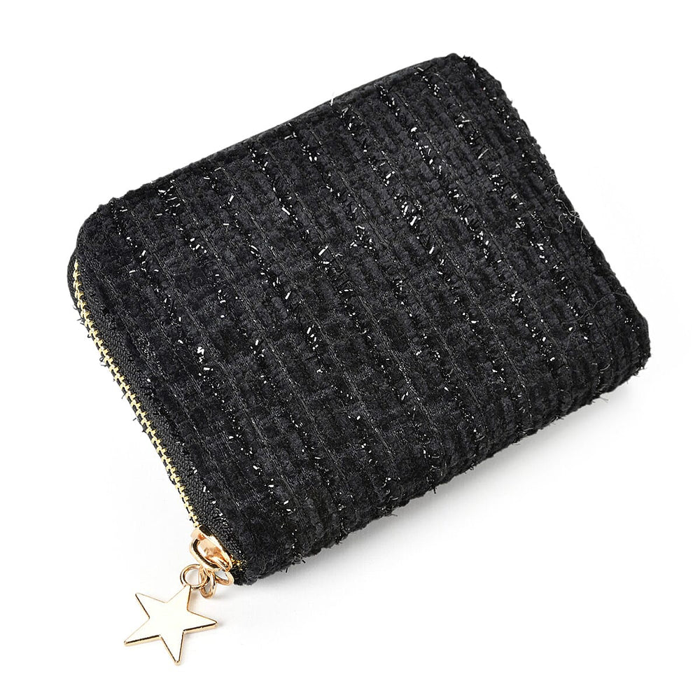 Sparkle Tweed Zip-Around Wallet - Dark Black