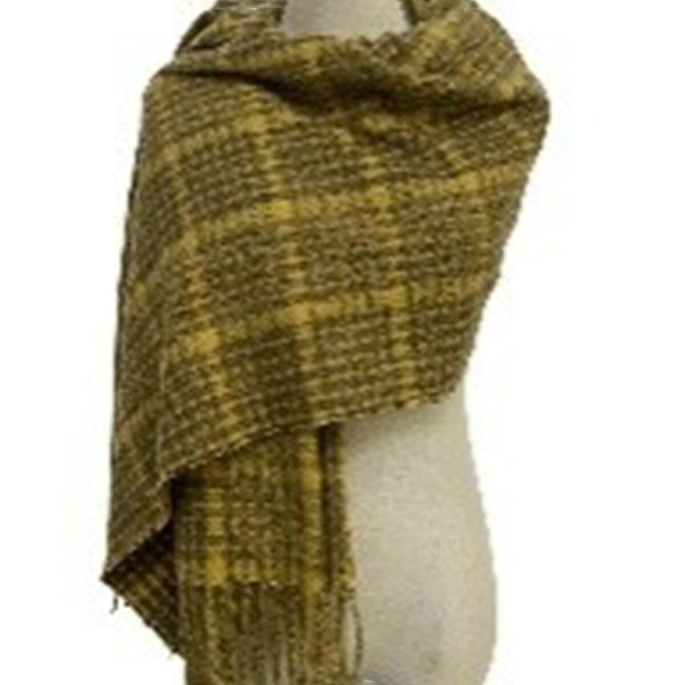 Woven Textured Check Blanket Scarf with Tassel (170 x 65cm) - Mustard