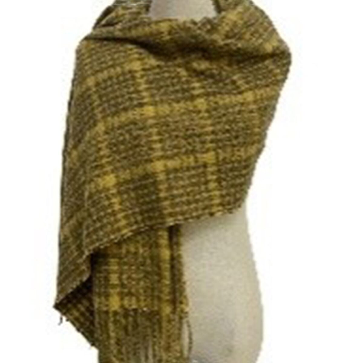 Woven Textured Check Blanket Scarf with Tassel (170 x 65cm) - Mustard